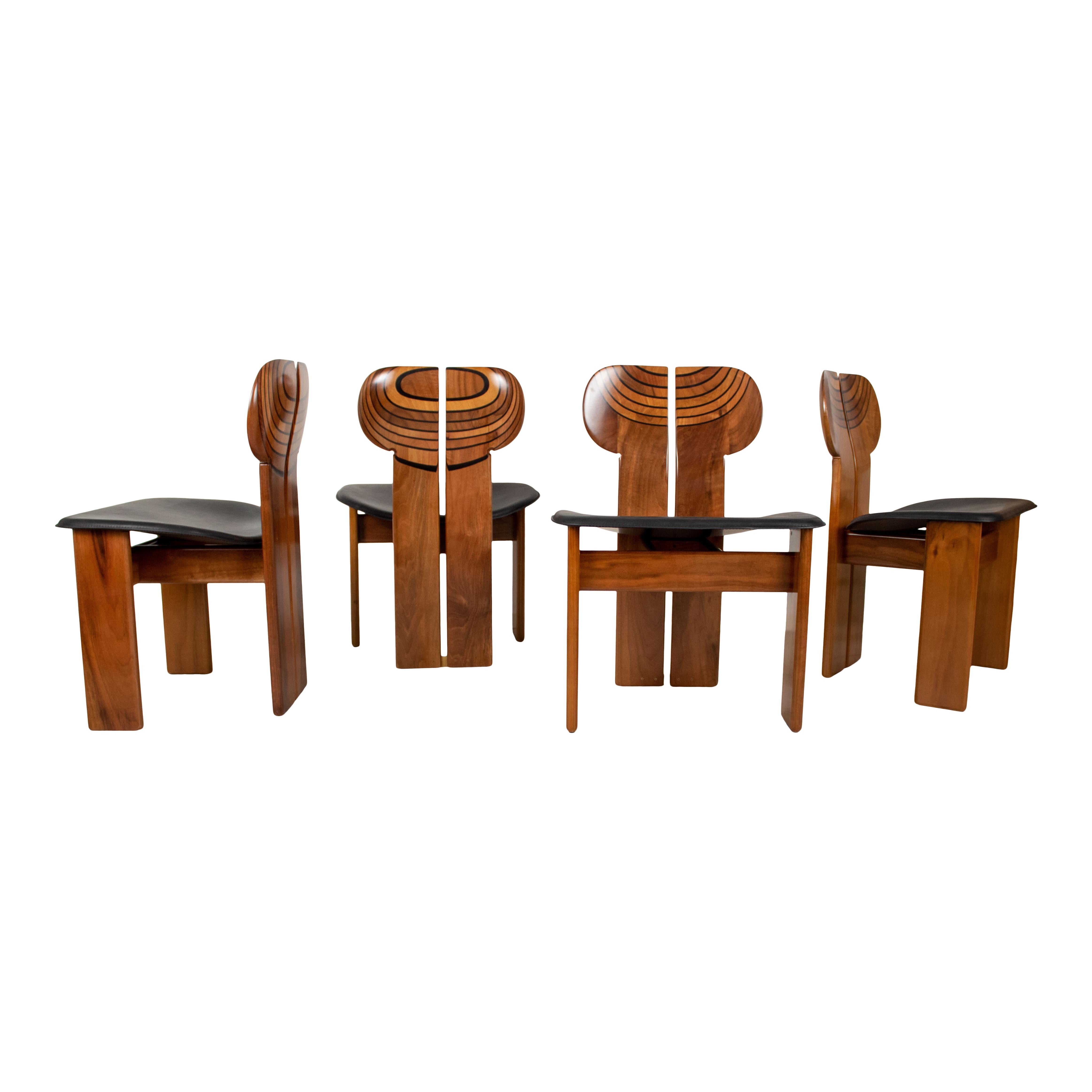 Italian Afra and Tobia Scarpa Walnut Africa Dining Chair for Maxalto, 1976, Set of 4 For Sale