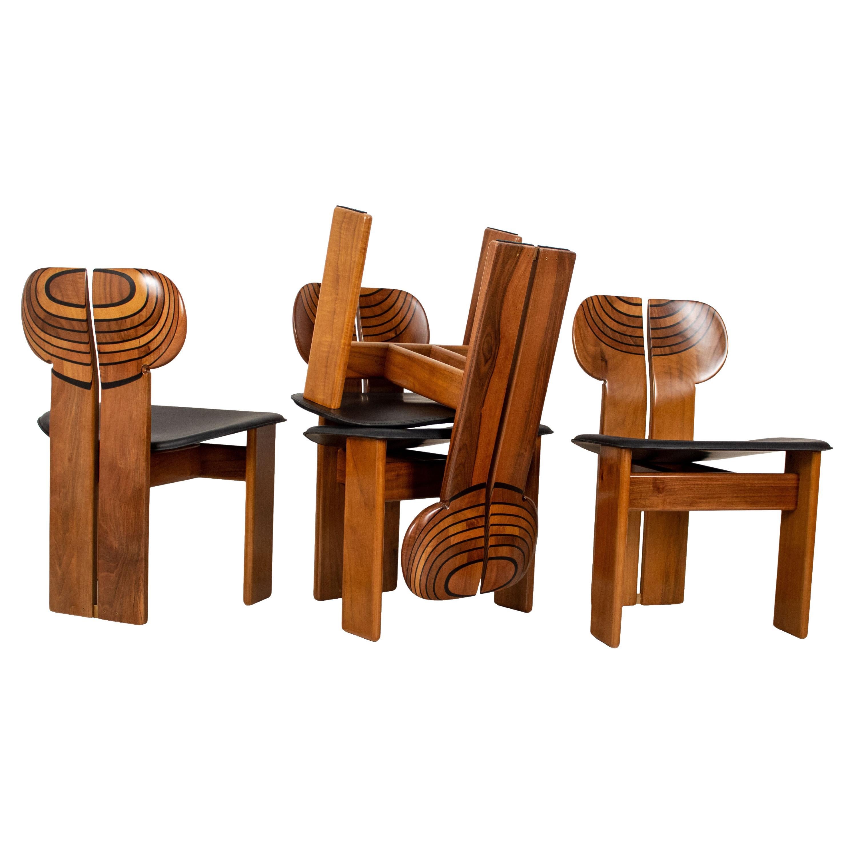 Afra and Tobia Scarpa Walnut Africa Dining Chair for Maxalto, 1976, Set of 4
