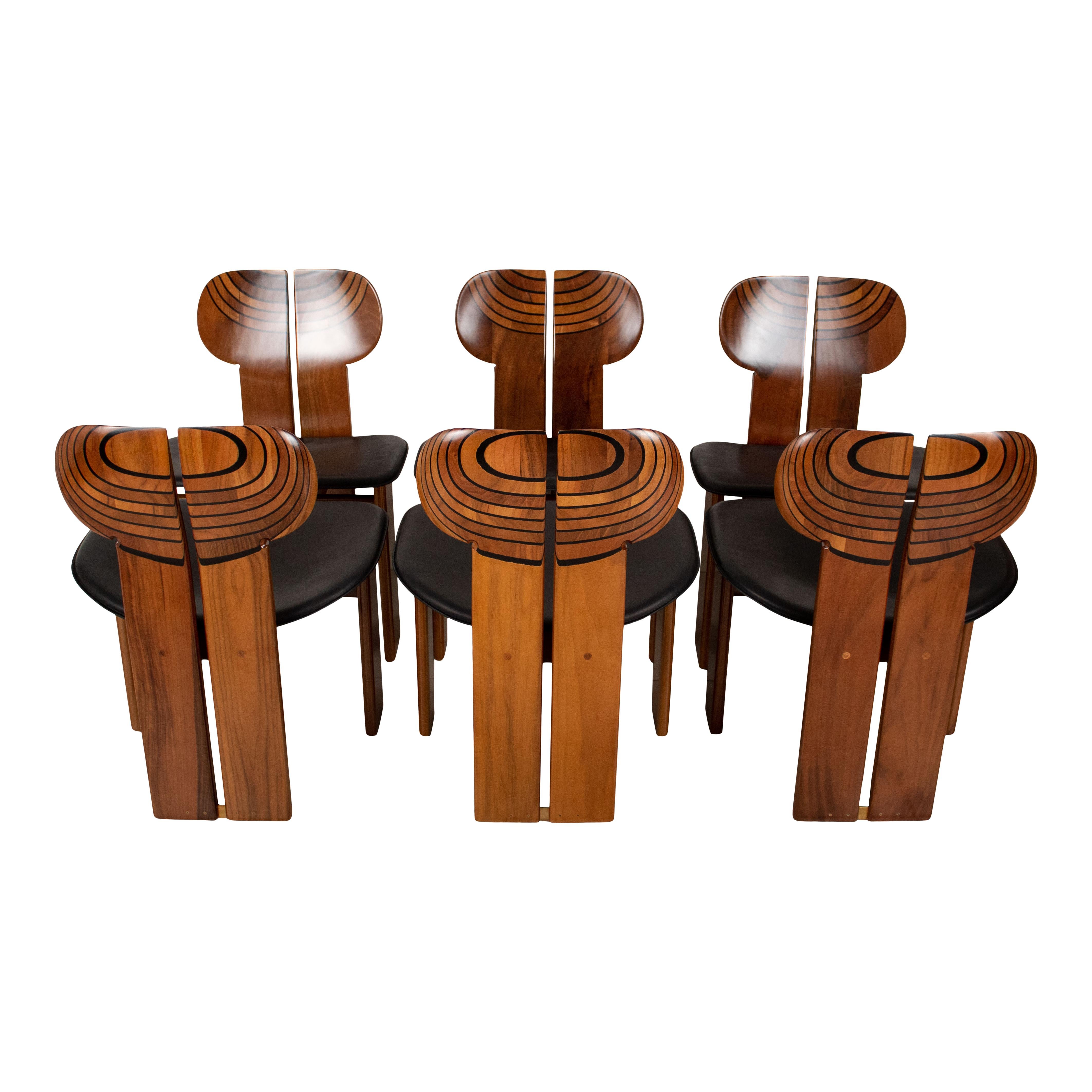 Afra and Tobia Scarpa Walnut Africa Dining Chair for Maxalto, 1976, Set of 6 For Sale 3