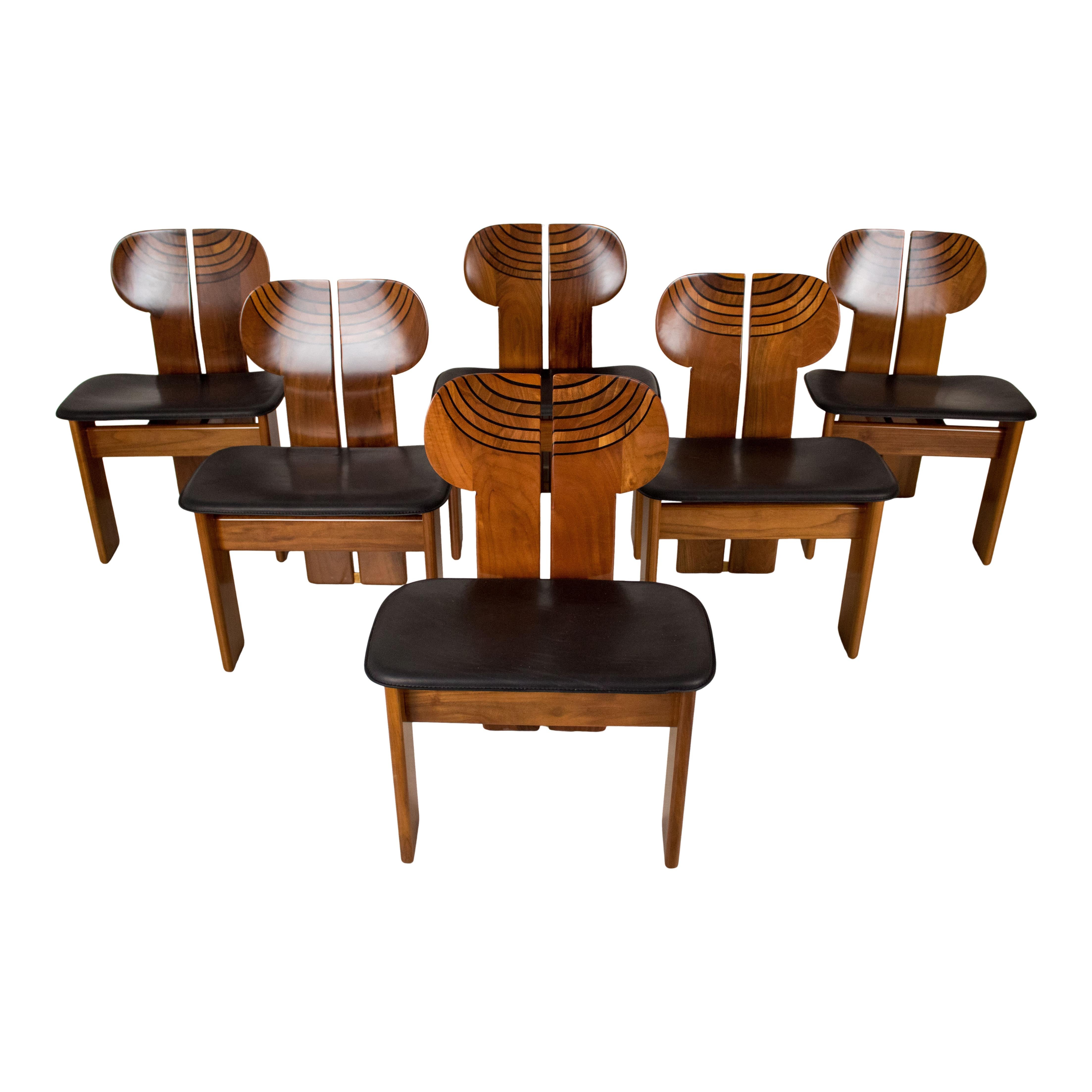 Afra and Tobia Scarpa Walnut Africa Dining Chair for Maxalto, 1976, Set of 6 For Sale 5