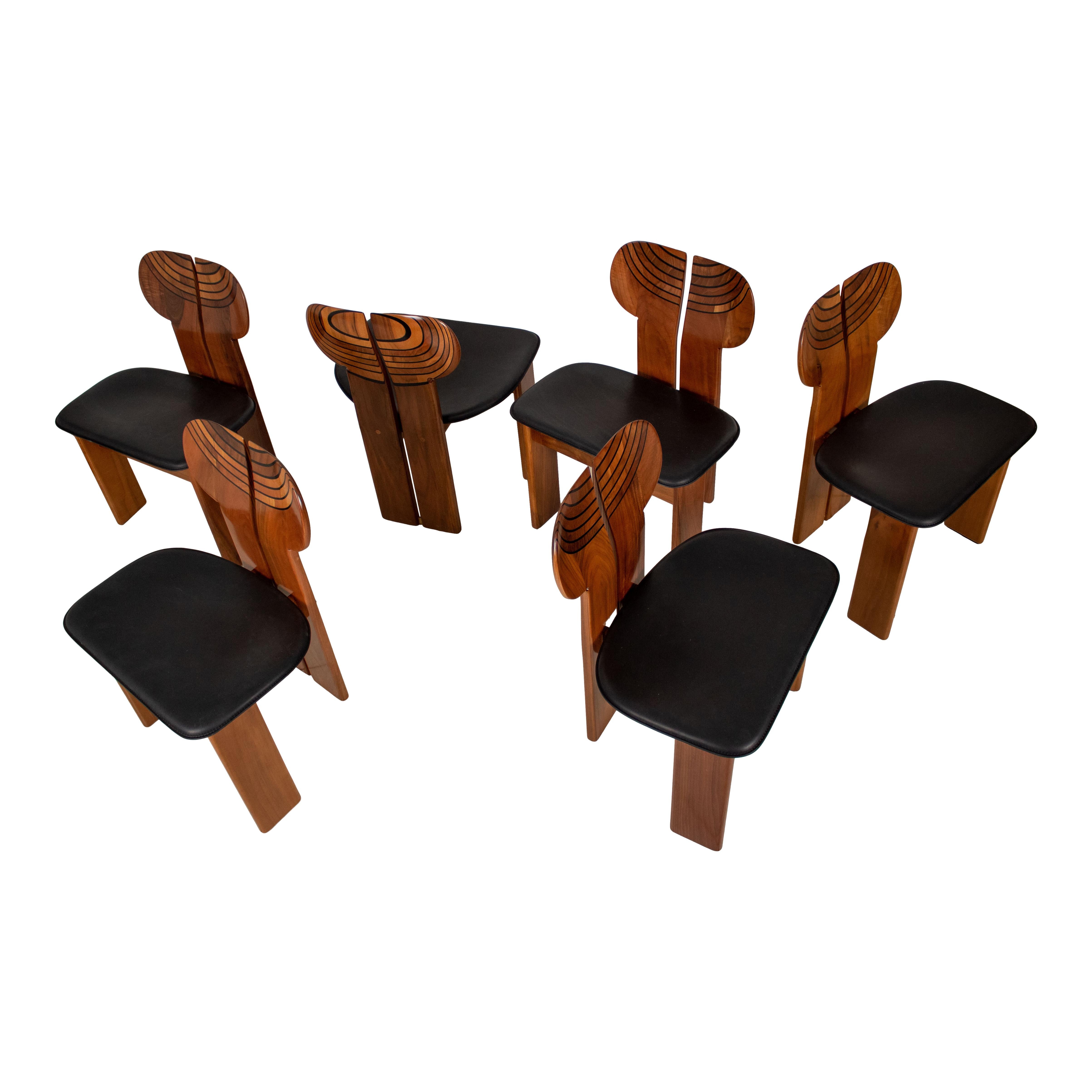 Mid-Century Modern Afra and Tobia Scarpa Walnut Africa Dining Chair for Maxalto, 1976, Set of 6 For Sale
