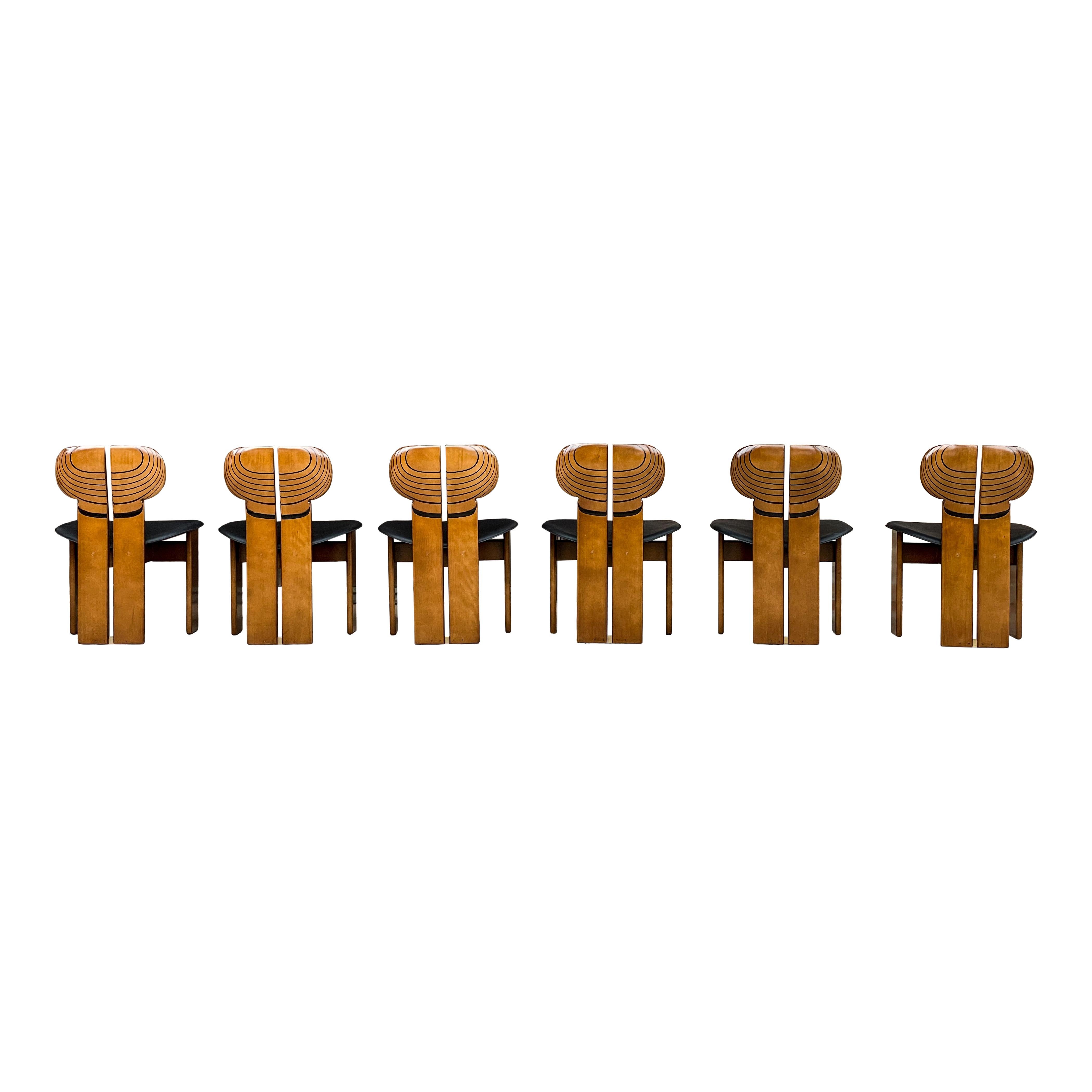 Italian Afra and Tobia Scarpa Walnut Africa Dining Chair for Maxalto, 1976, Set of 6 For Sale