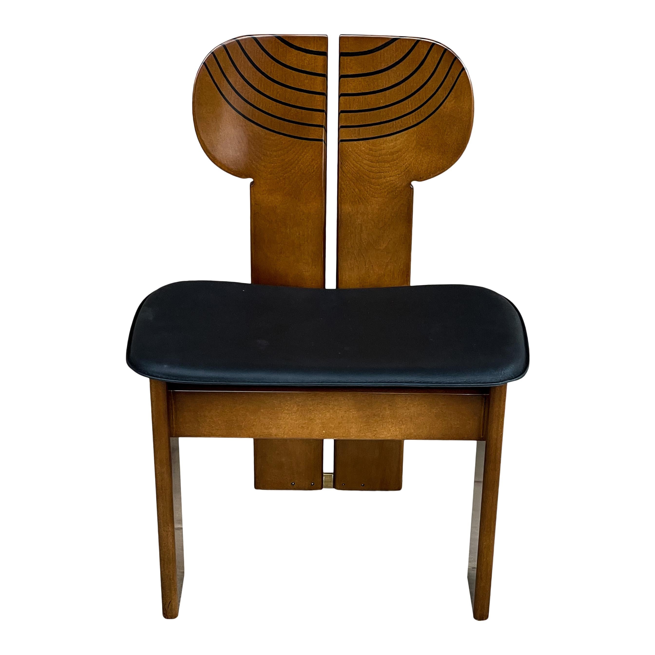 Brass Afra and Tobia Scarpa Walnut Africa Dining Chair for Maxalto, 1976, Set of 6 For Sale