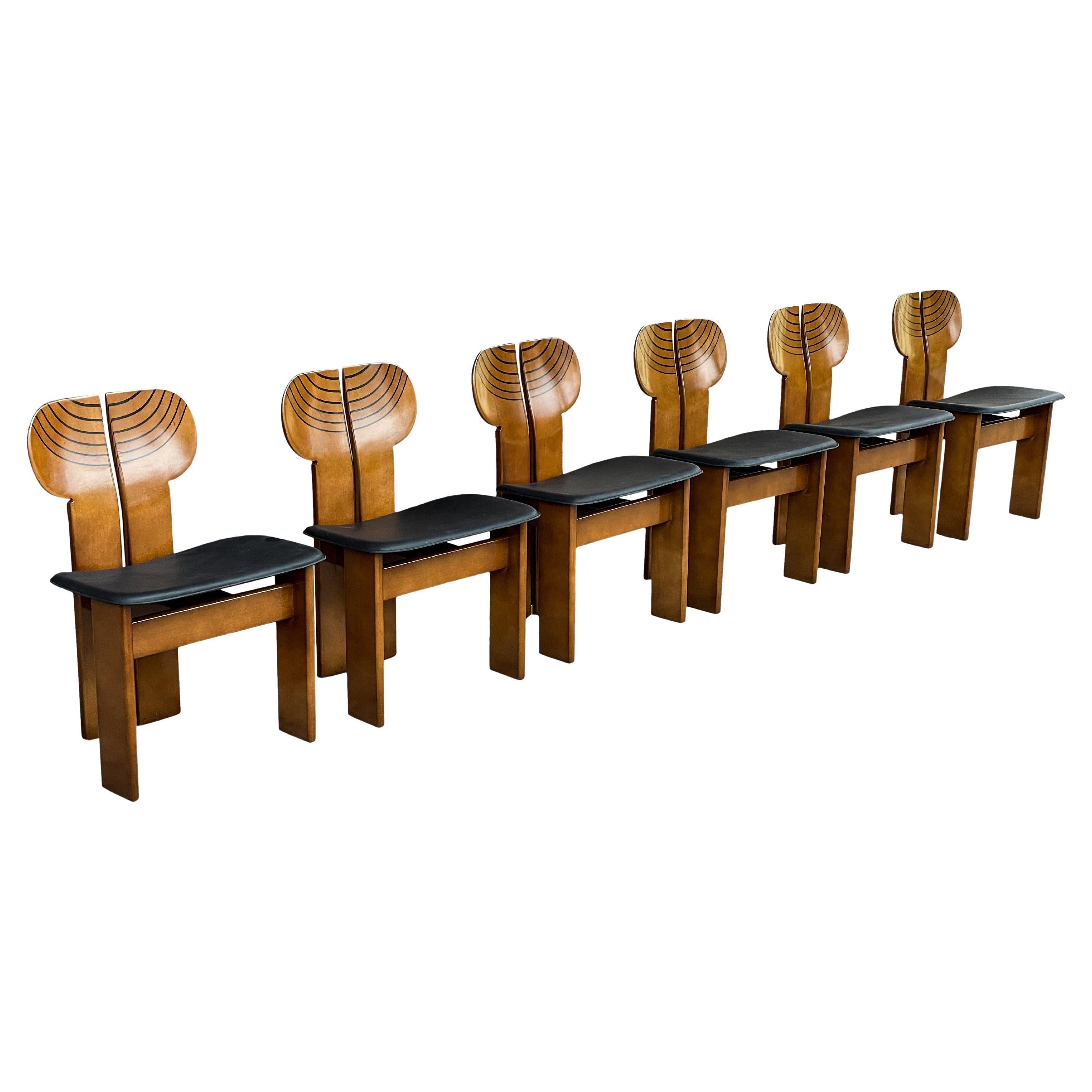 Afra and Tobia Scarpa Walnut Africa Dining Chair for Maxalto, 1976, Set of 6 For Sale