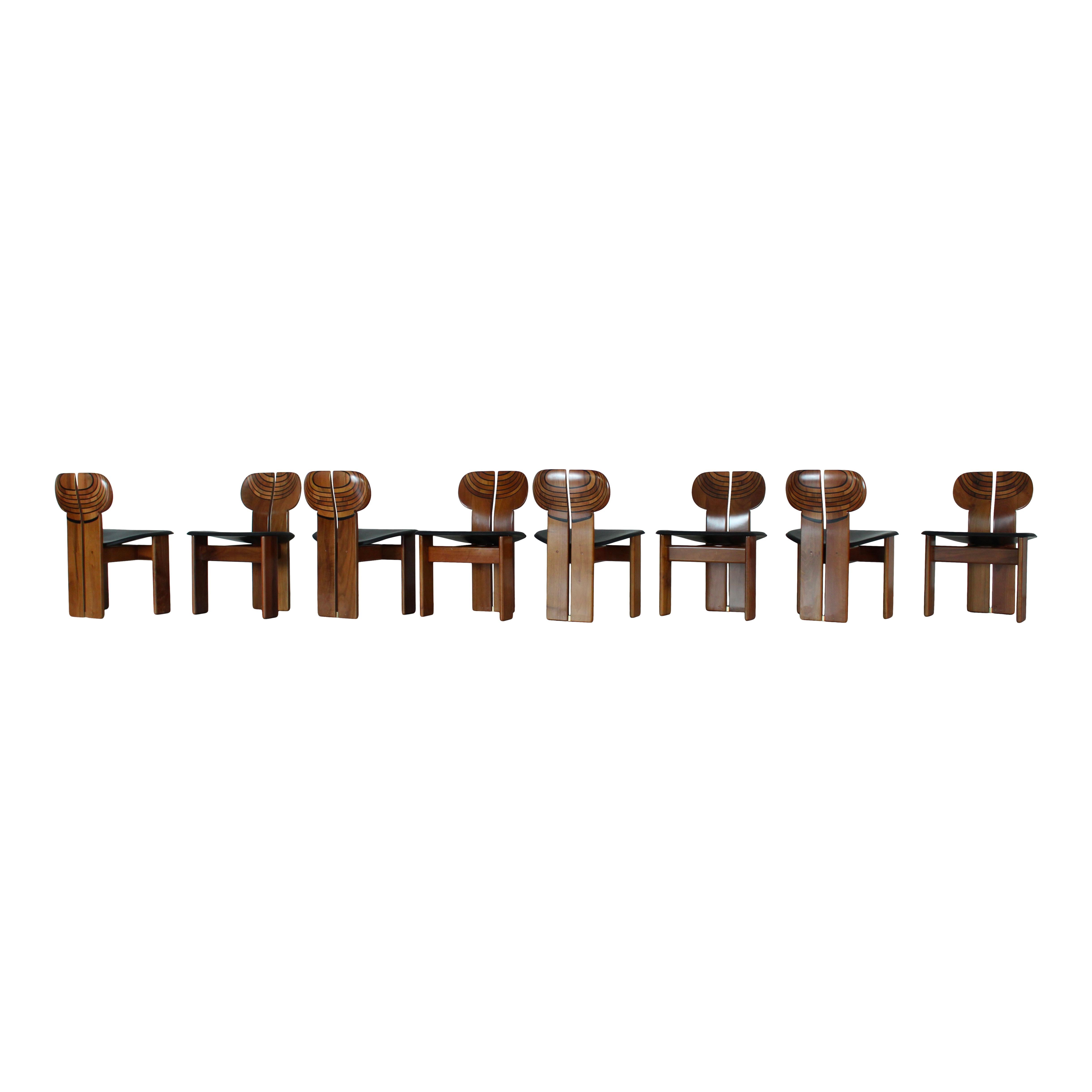 Mid-Century Modern Afra and Tobia Scarpa Walnut Africa Dining Chair for Maxalto, 1976, Set of 8 For Sale