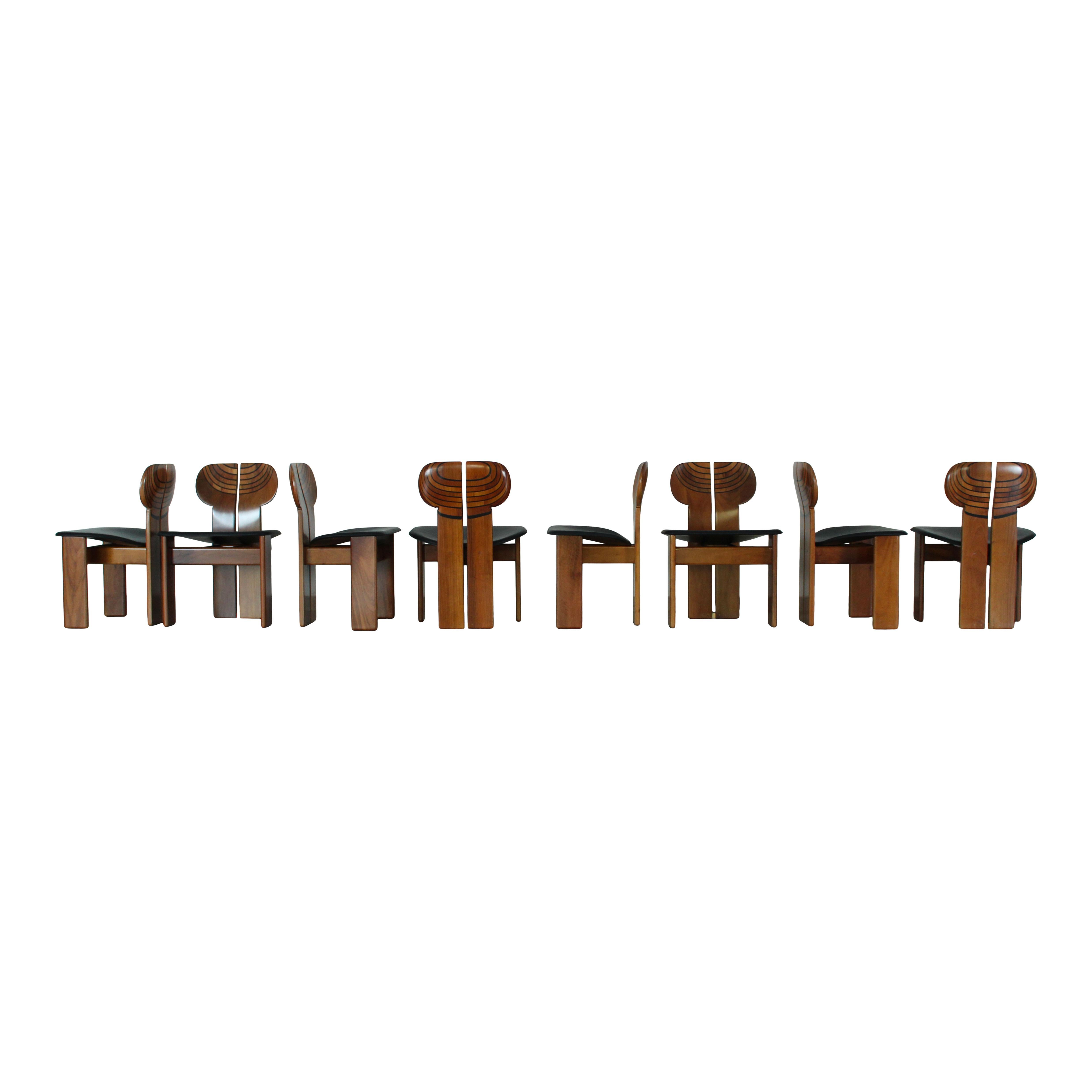 Italian Afra and Tobia Scarpa Walnut Africa Dining Chair for Maxalto, 1976, Set of 8 For Sale