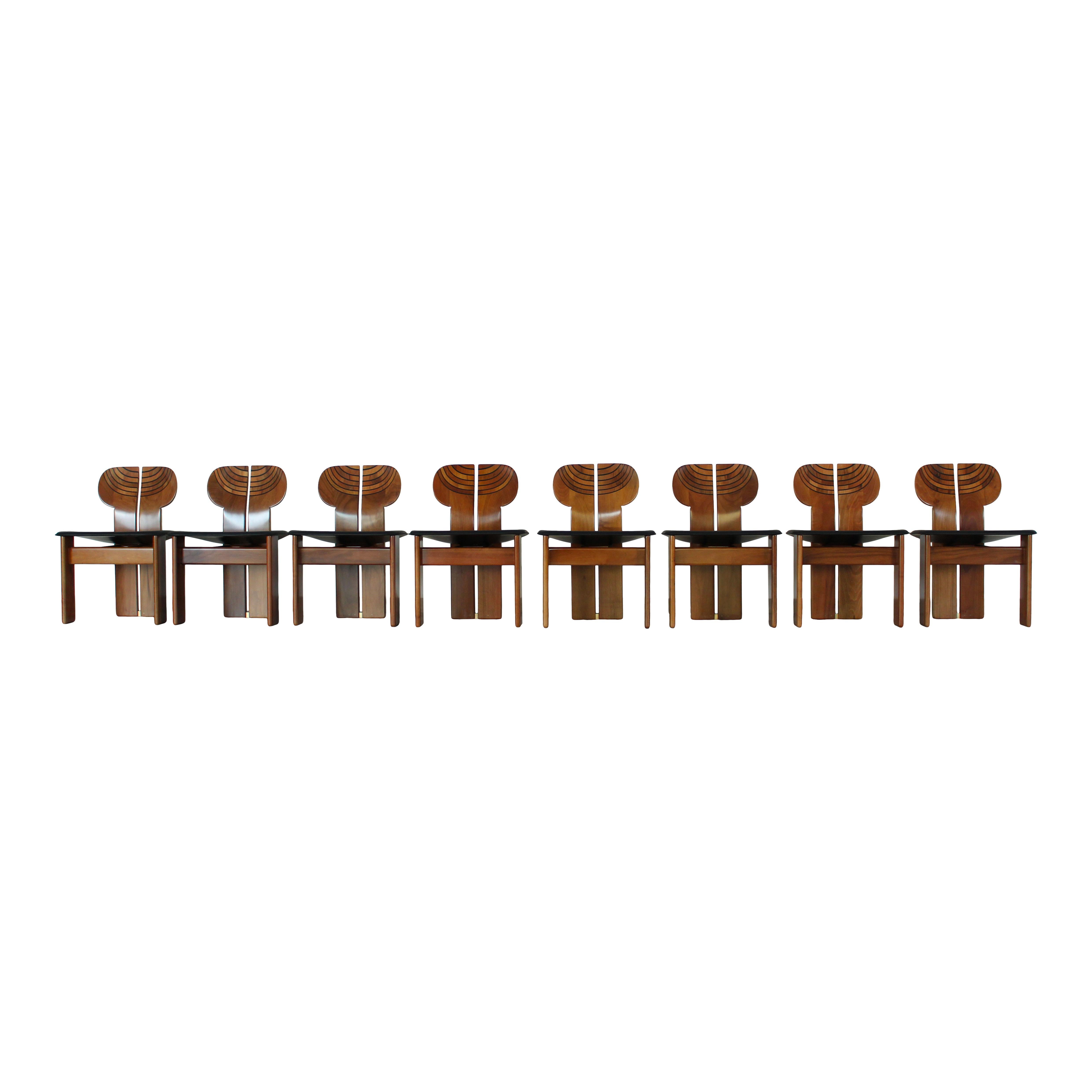 Late 20th Century Afra and Tobia Scarpa Walnut Africa Dining Chair for Maxalto, 1976, Set of 8 For Sale