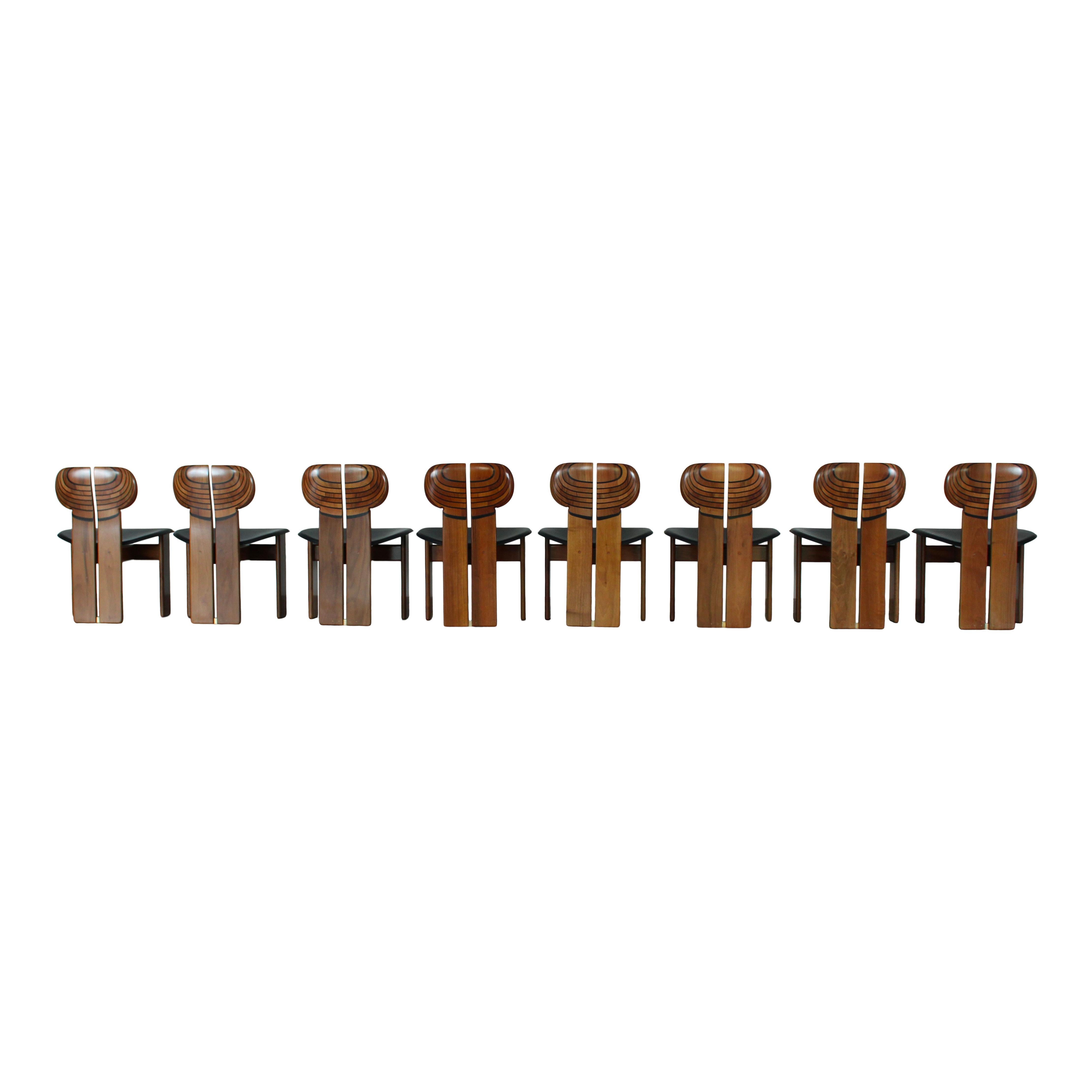 Brass Afra and Tobia Scarpa Walnut Africa Dining Chair for Maxalto, 1976, Set of 8 For Sale