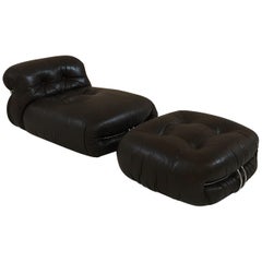 Afra e Tobia Scarpa Soriana Leather Lounge Chair with Ottoman