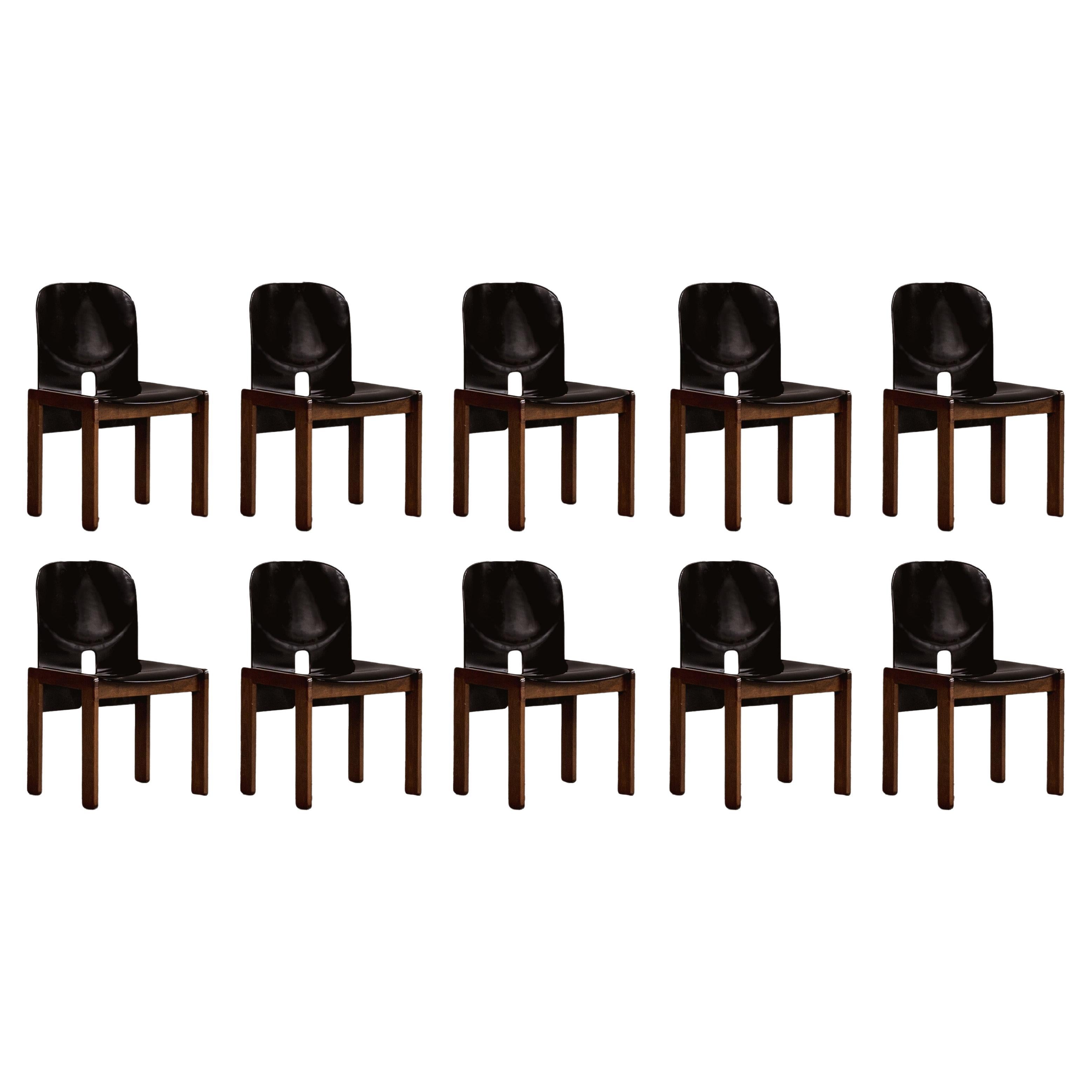 Chaises Afra & Tobia Scarpa "121" pour Cassina, laquées noires, 1965, ensemble de 10 pièces