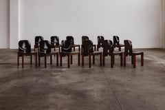 Afra & Tobia Scarpa "121" Chairs for Cassina, Black Lacquered, 1965, Set of 12