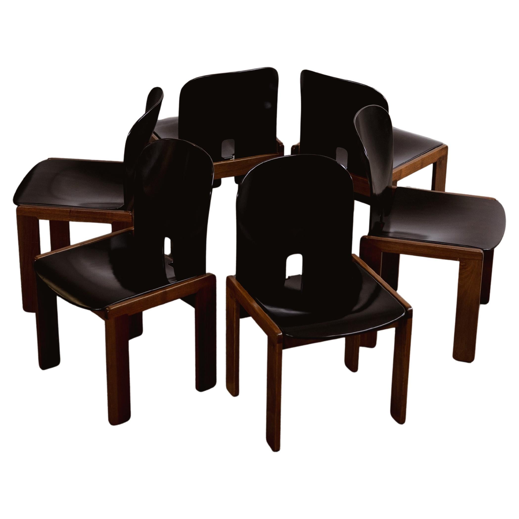 Chaises Afra & Tobia Scarpa "121" pour Cassina, laquées noires, 1965, lot de 6