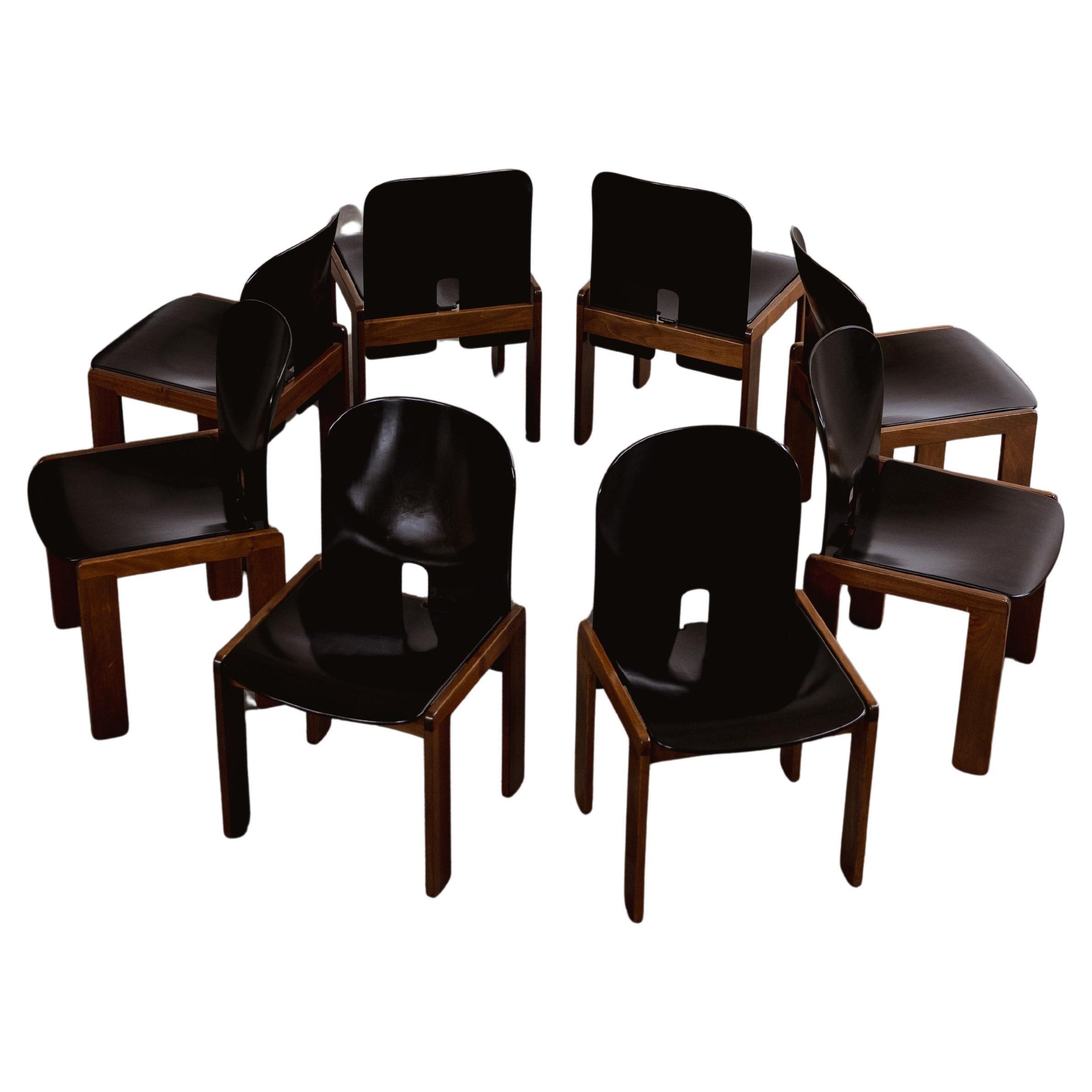 Chaises Afra & Tobia Scarpa "121" pour Cassina, laquées noires, 1965, lot de 8