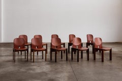 Sedie Afra & Tobia Scarpa "121" per Cassina, pelle rossa, 1965, set di 10