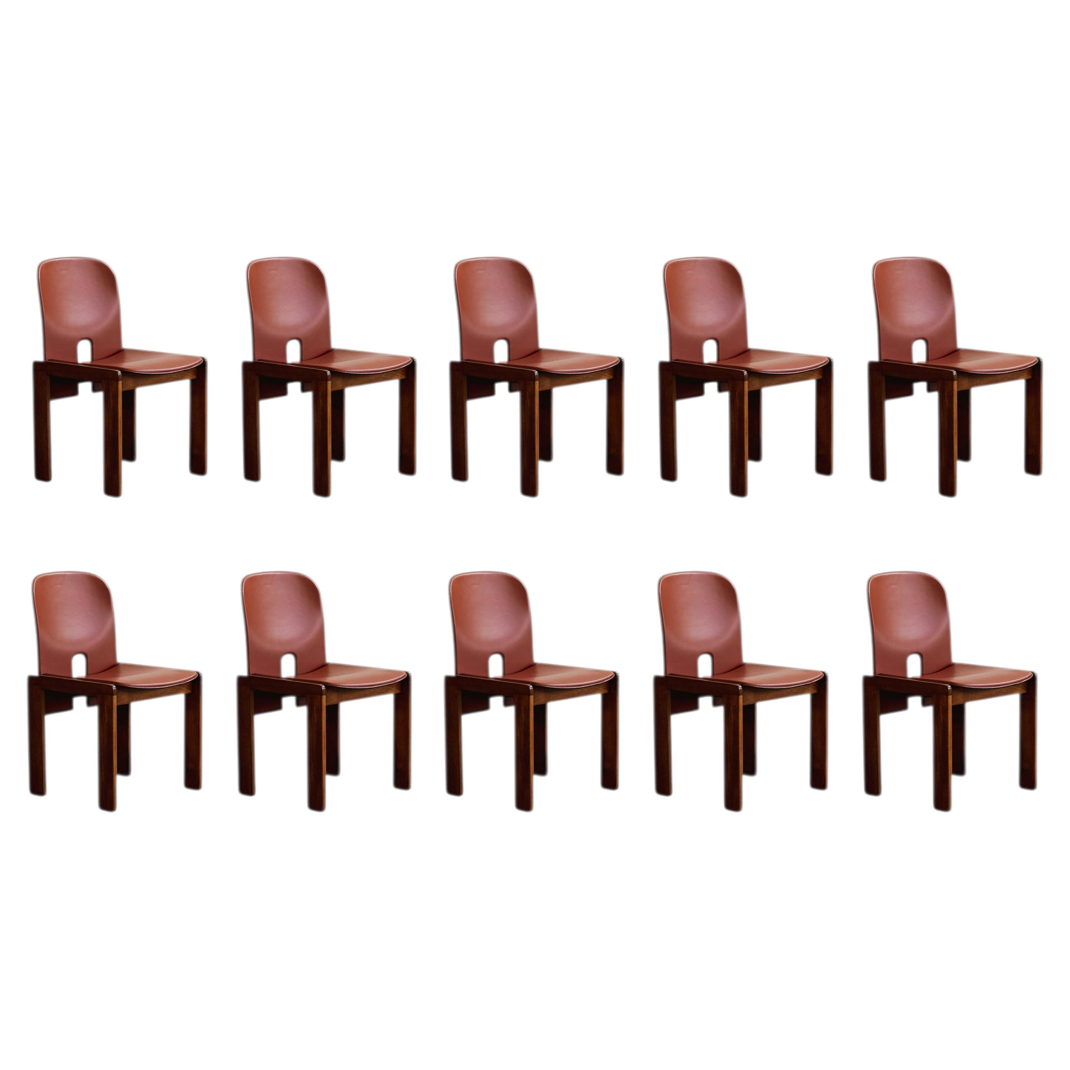 Afra & Tobia Scarpa "121" Chairs for Cassina, Red Leather, 1965, Set of 10 For Sale