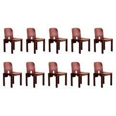 Afra & Tobia Scarpa "121" Chairs for Cassina, Red Leather, 1965, Set of 10
