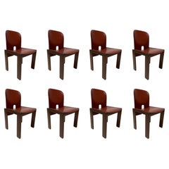 Vintage Afra & Tobia Scarpa "121" Dining Chair in Cognac Leather Cassina, 1965, Set of 8