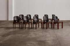 Afra & Tobia Scarpa Sillas "121" para Cassina, Piel negra, 1965, Lote de 10