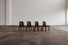 Afra & Tobia Scarpa "121" Chairs for Cassina, Black Leather, 1965, Set of 4