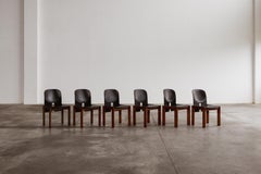 Afra & Tobia Scarpa "121" Chairs for Cassina, Black Leather, 1965, Set of 6