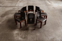 Afra & Tobia Scarpa "121" Chairs for Cassina, Black Leather, 1965, Set of 8