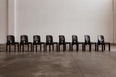 Afra & Tobia Scarpa "121" Chairs for Cassina, Total Black, 1965, Set of 8