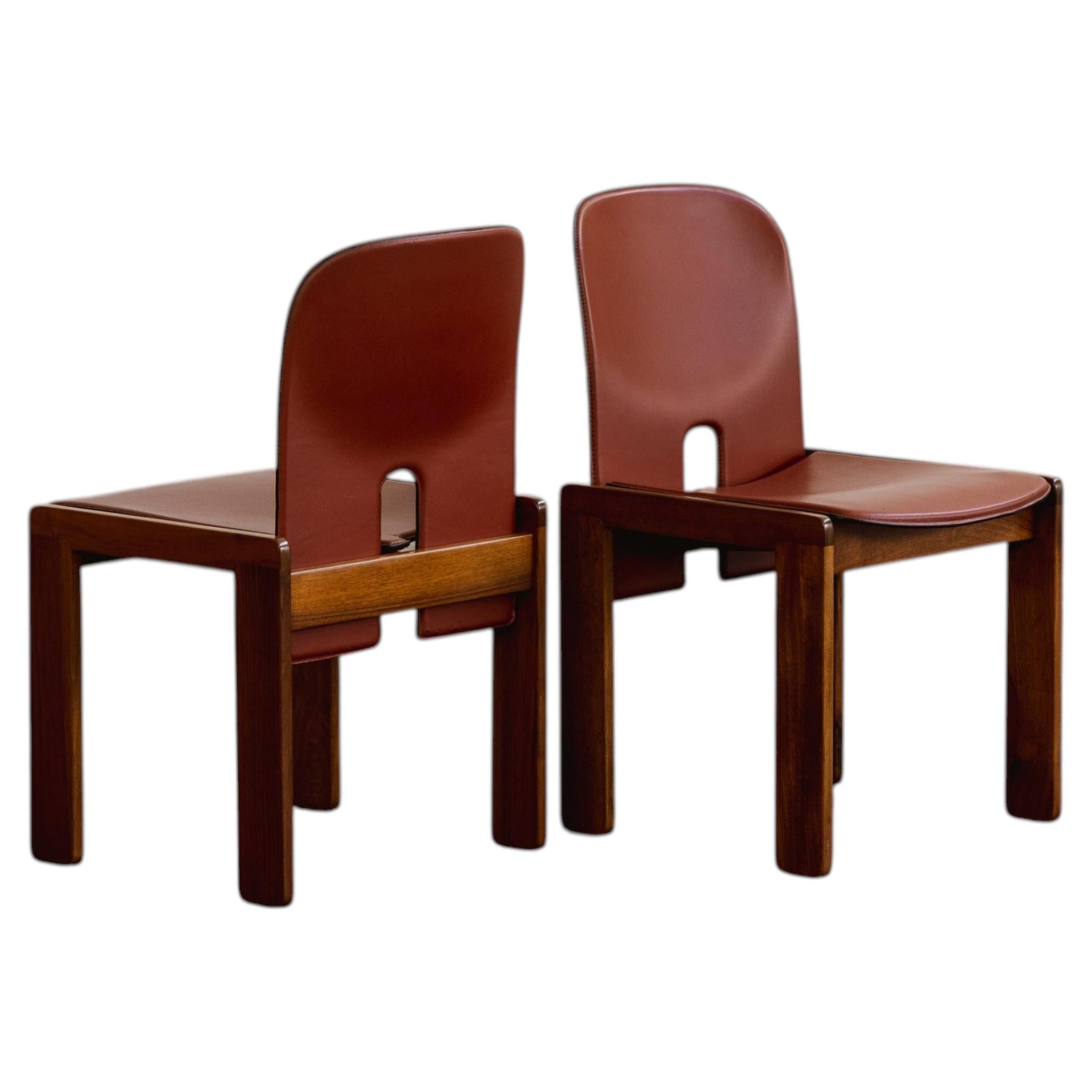 Afra & Tobia Scarpa "121" Dining Chairs for Cassina, Red Leather, 1965, Set of 2 For Sale