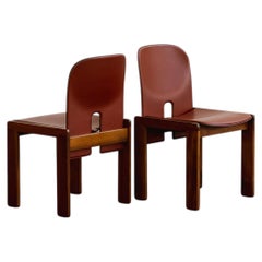 Afra & Tobia Scarpa "121" Dining Chairs for Cassina, Red Leather, 1965, Set of 2