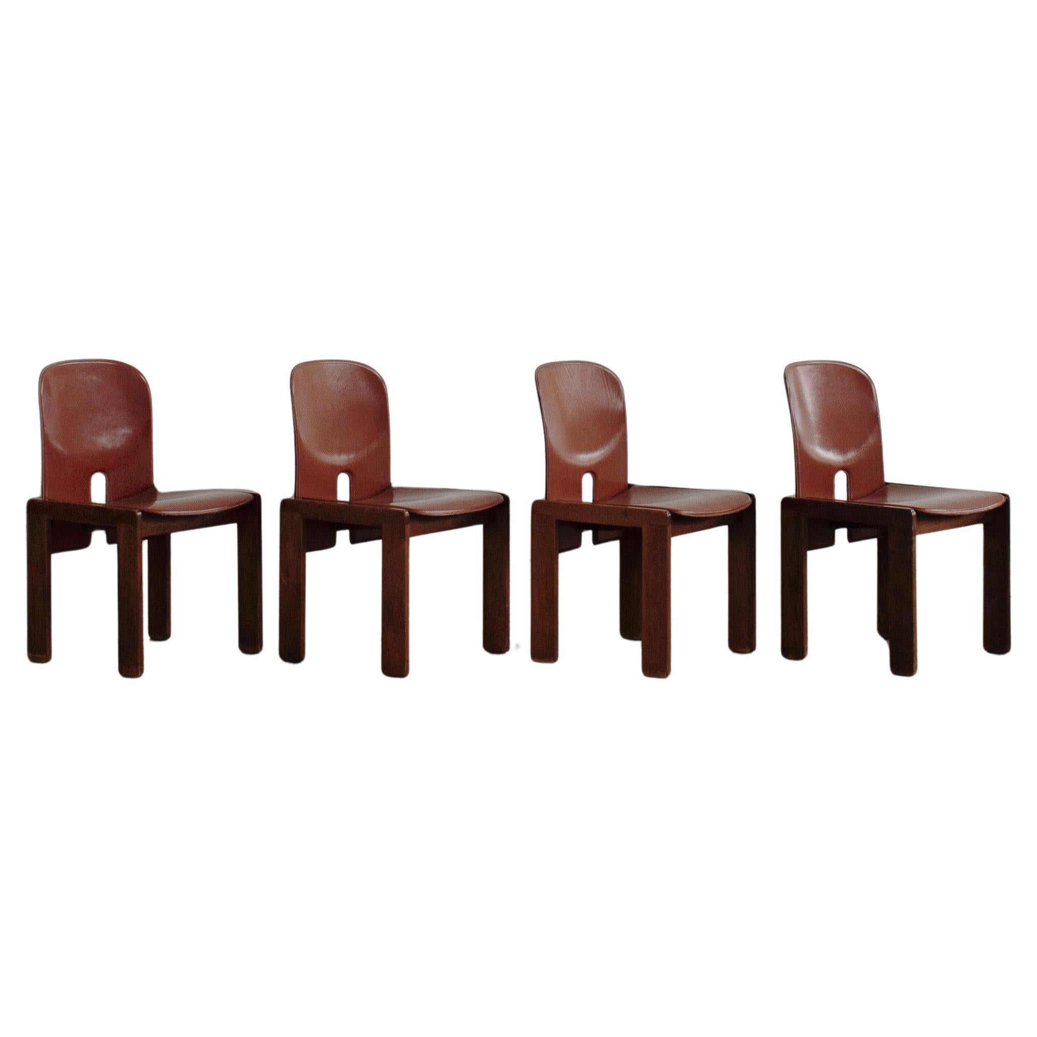 Afra & Tobia Scarpa "121" Dining Chairs for Cassina, Red Leather, 1965, Set of 4 im Angebot