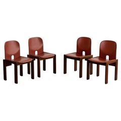 Afra & Tobia Scarpa "121" chaises de salle à manger pour Cassina, cuir rouge, 1965, lot de 4
