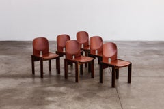 Afra & Tobia Scarpa "121" Esszimmerstühle für Cassina, Rotes Leder, 1965, 6-teilig