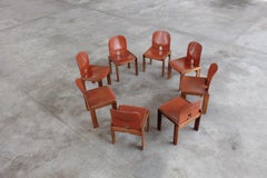 Afra & Tobia Scarpa "121" Dining Chairs for Cassina, Red Leather, 1965, Set of 8