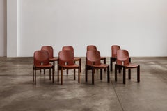 Afra & Tobia Scarpa "121" Dining Chairs for Cassina, Red Leather, 1965, Set of 8