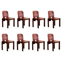 Afra & Tobia Scarpa "121" Dining Chairs for Cassina, Red Leather, 1965, Set of 8