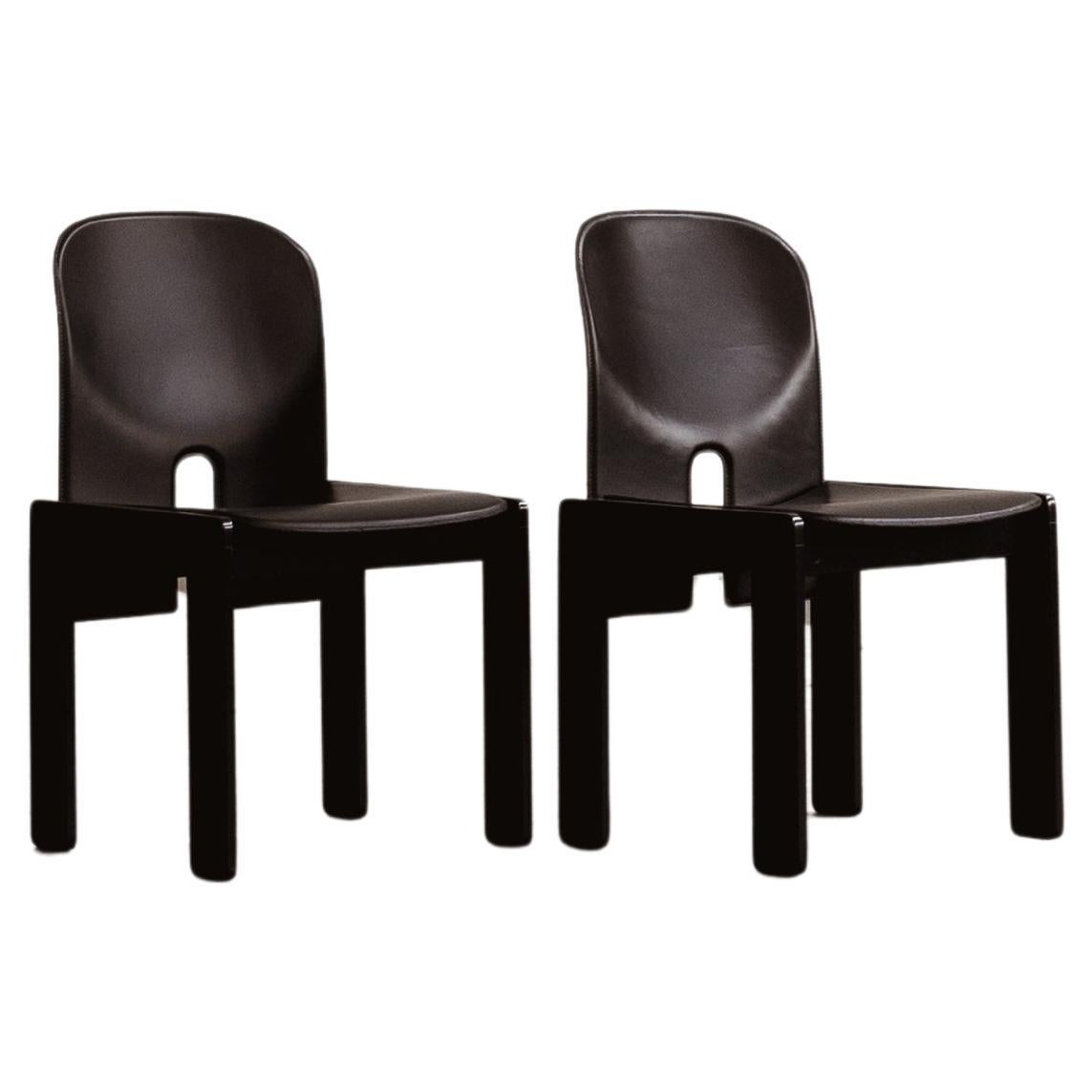 Afra & Tobia Scarpa "121" Dining Chairs for Cassina, Total Black, 1965, Set of 2