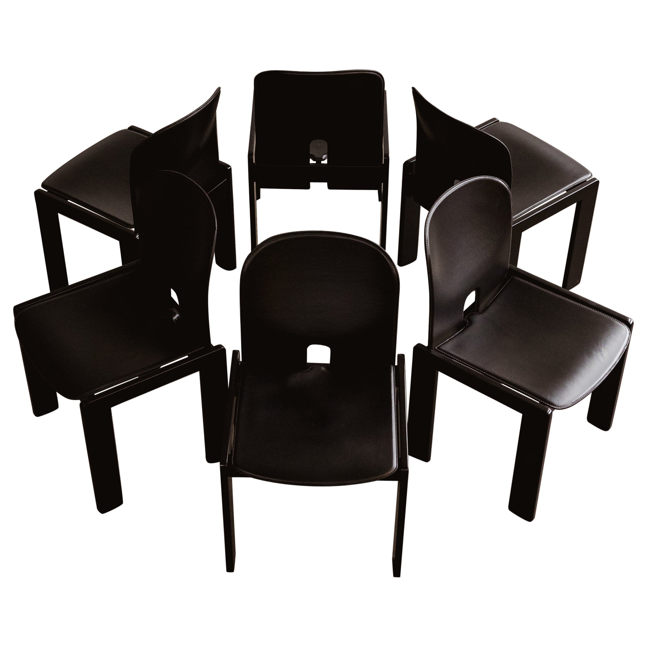 Afra & Tobia Scarpa "121" chaises de salle à manger pour Cassina, noir total, 1965, ensemble de 6 pièces en vente