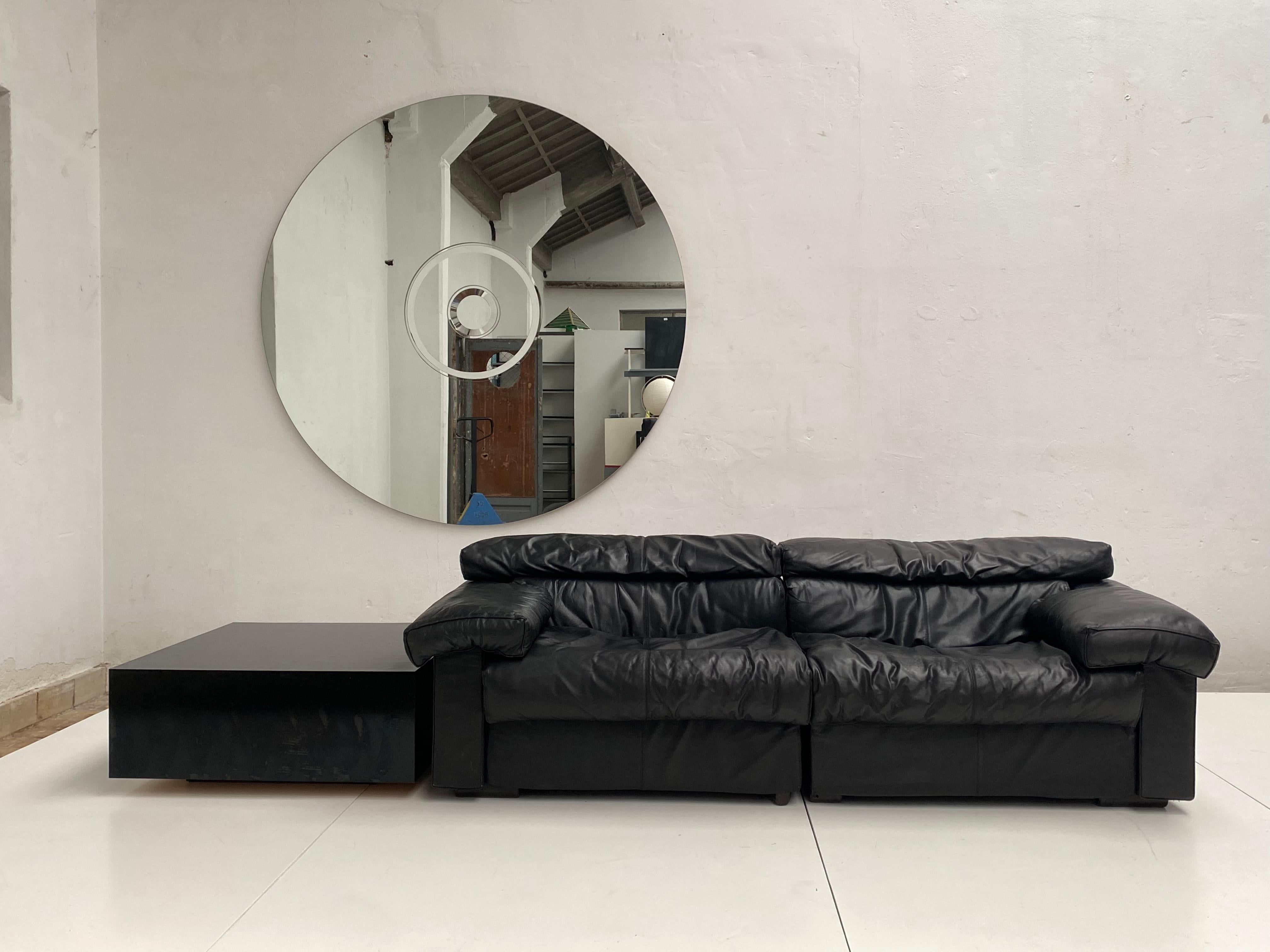 Afra & Tobia Scarpa 2 Seater 'Erasmo' Black Leather Sofa + Table B&B Italia 1973 For Sale 6
