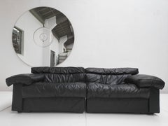 Afra & Tobia Scarpa 2 Seater 'Erasmo' Black Leather Sofa + Table B&B Italia 1973