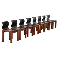 Afra 
Tobia Scarpa 60
s Dining Chairs In Black Leather And Walnut, Set Of Eight