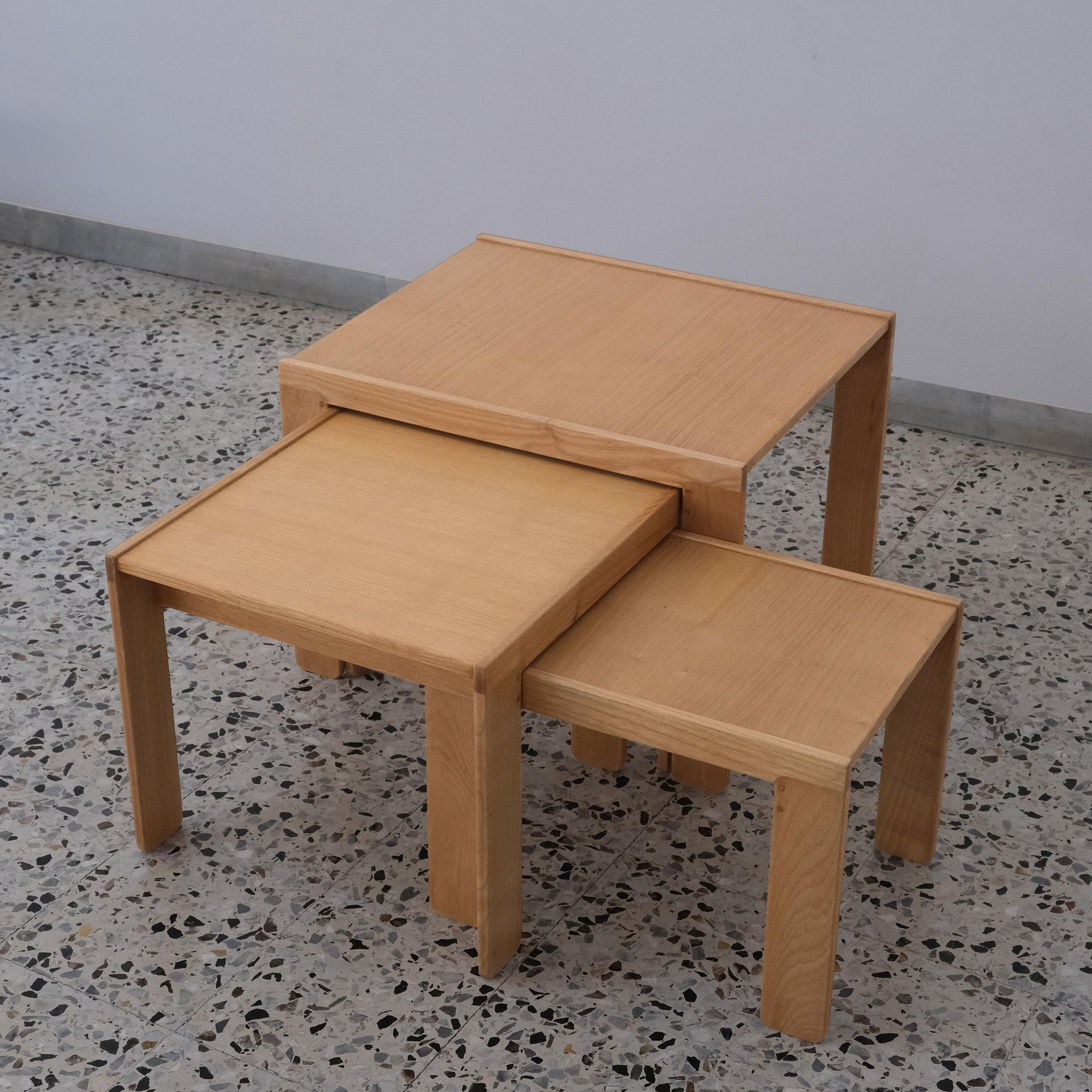 Afra & Tobia Scarpa (1935-2011 & 1935-)

« 777 »

A set of three rectangular ash tree nesting tables, each with a top plate on the frame supported by four rectangular feet.
Manufactured by Cassina.
With manufacturer's label