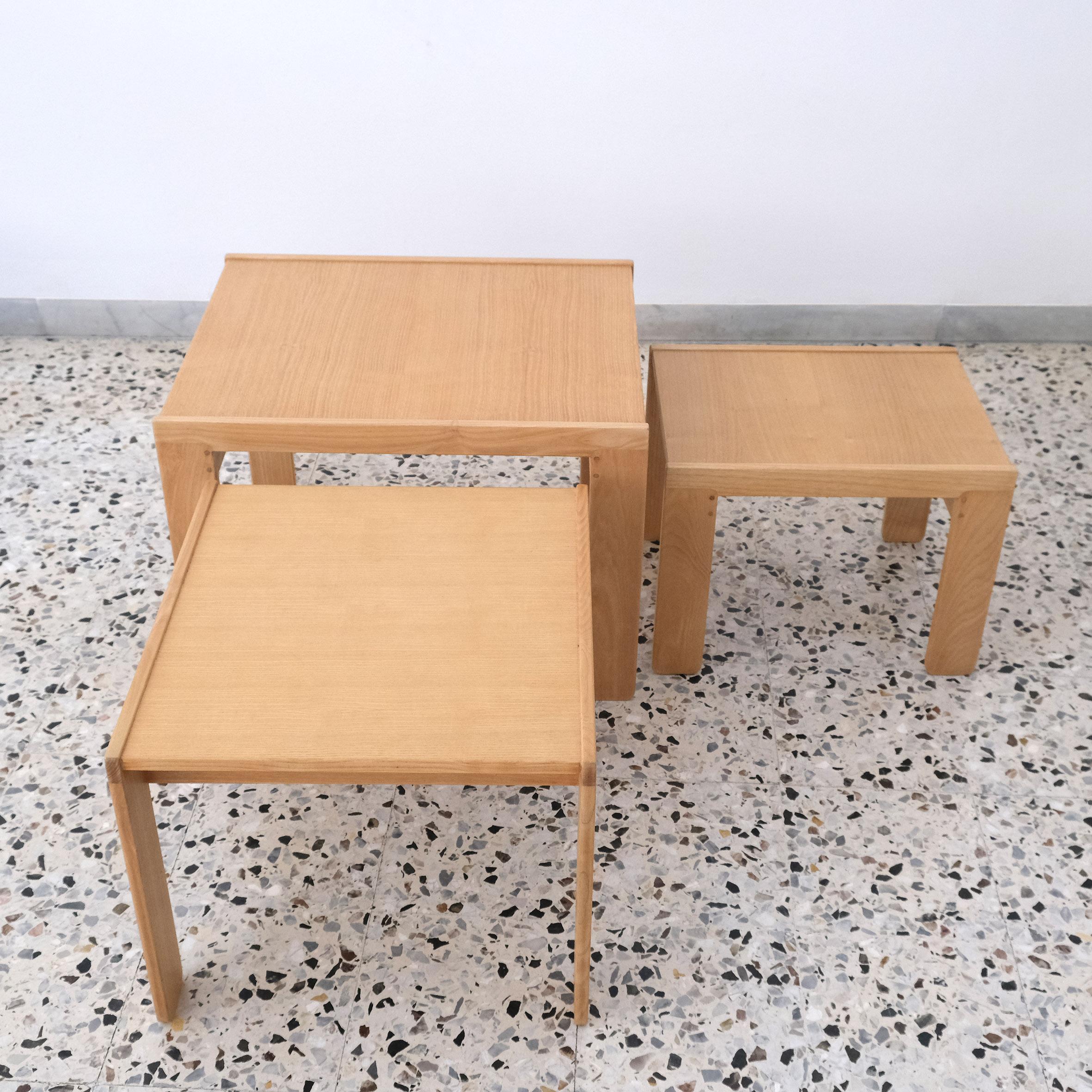 Carved Afra & Tobia Scarpa, 777, Nesting Tables, Cassina, 1967 For Sale