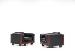 Afra & Tobia Scarpa "920" Lounge Chairs, Leather & Rosewood, Cassina, 1960s