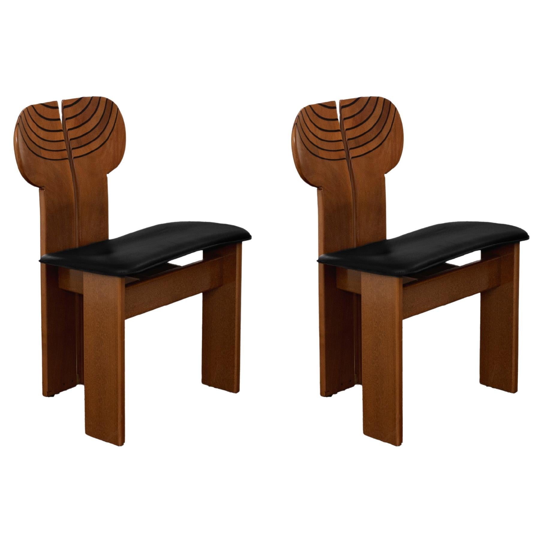 Afra & Tobia Scarpa "Africa" Chairs for Maxalto, Black Leather, 1975, Set of 2