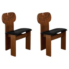 Afra & Tobia Scarpa "Africa" Chairs for Maxalto, Black Leather, 1975, Set of 2