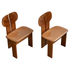 Afra & Tobia Scarpa "Africa" Chairs for Maxalto, Cognac Leather, 1975, Set of 2