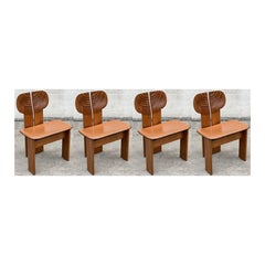 Afra & Tobia Scarpa Sillas "África" para Maxalto, cuero coñac, 1975, set de 4