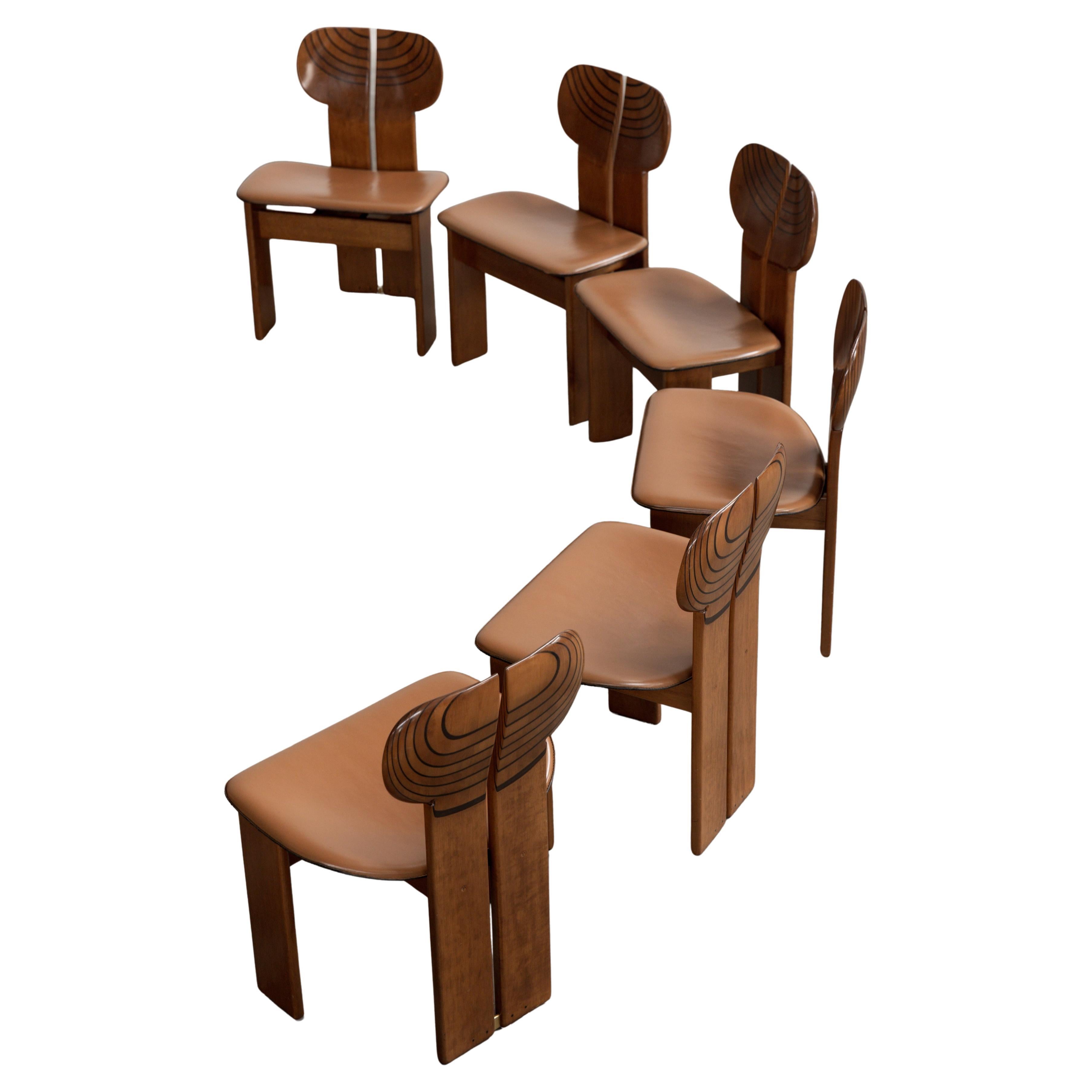 Sedie Afra & Tobia Scarpa "Africa" per Maxalto, pelle cognac, 1975, set di 6 in vendita