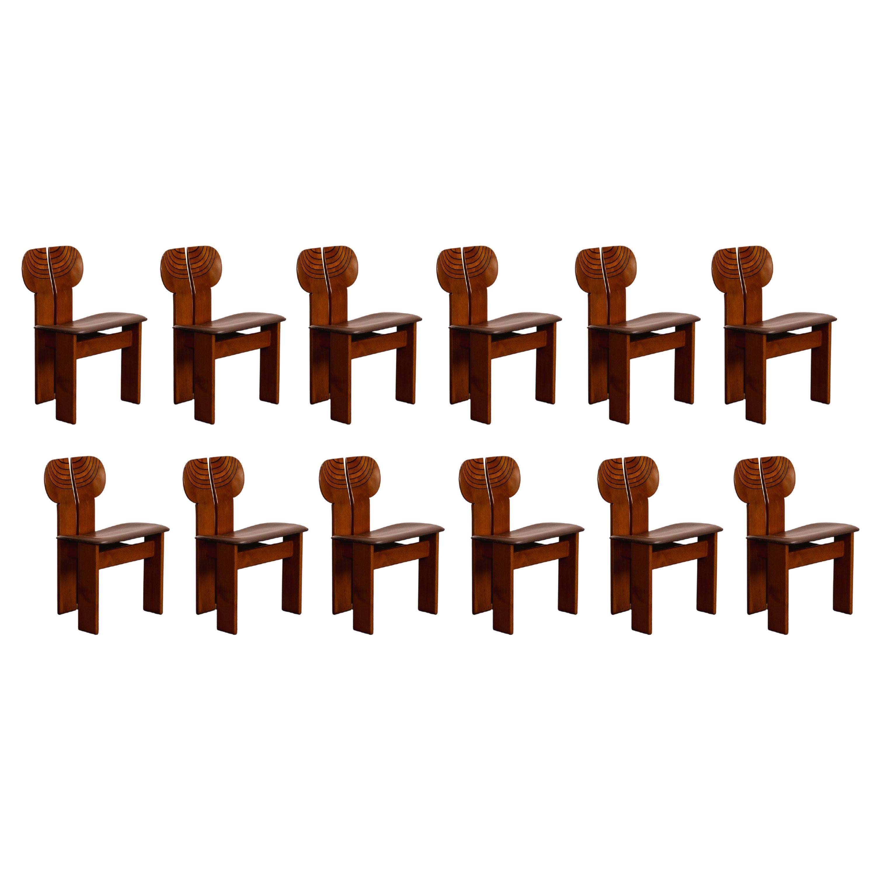 Afra 
Tobia Scarpa "Africa" Chairs for Maxalto, Dark Brown, 1975, Set of 12
