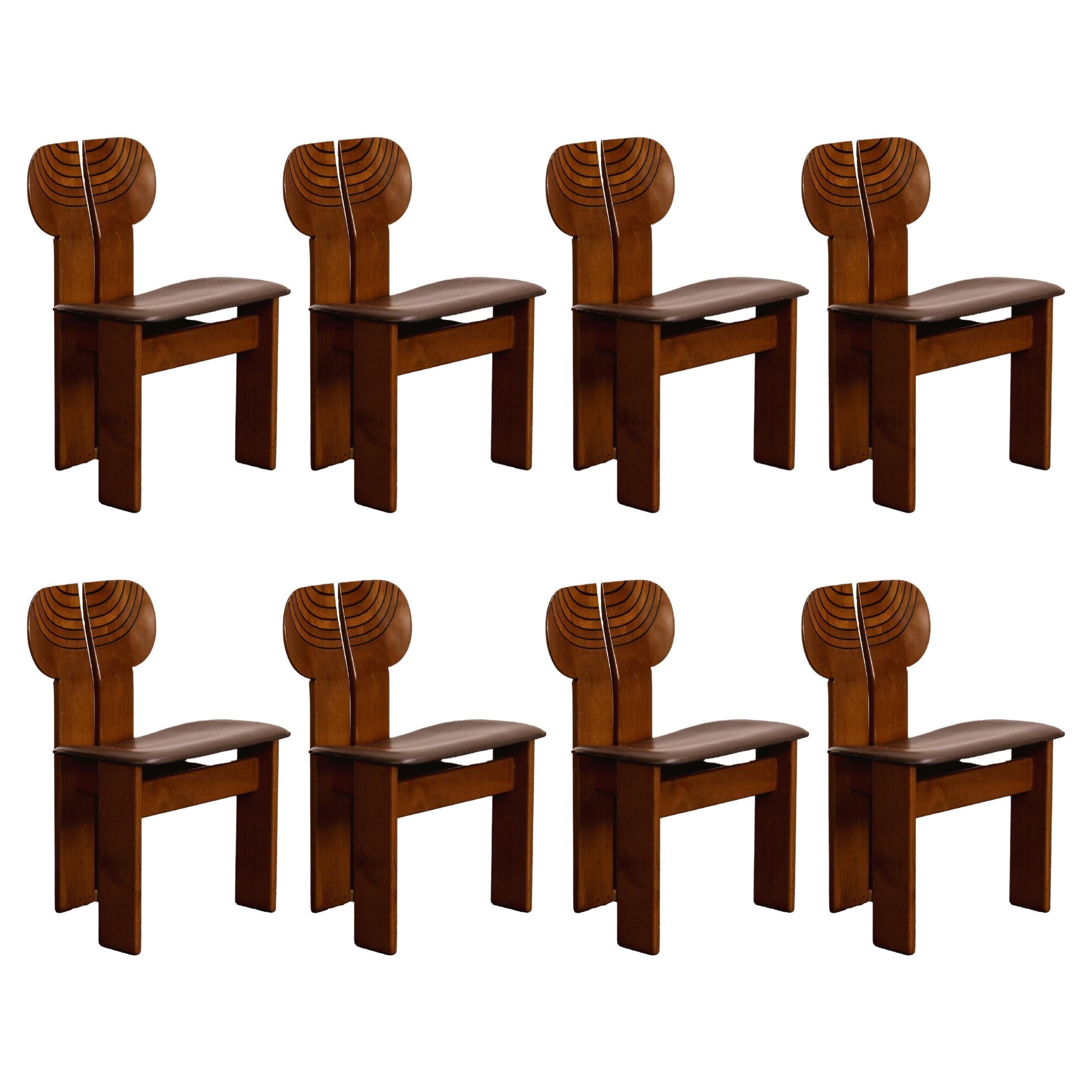 Afra & Tobia Scarpa "Africa" Chairs for Maxalto, Dark Brown, 1975, Set of 8