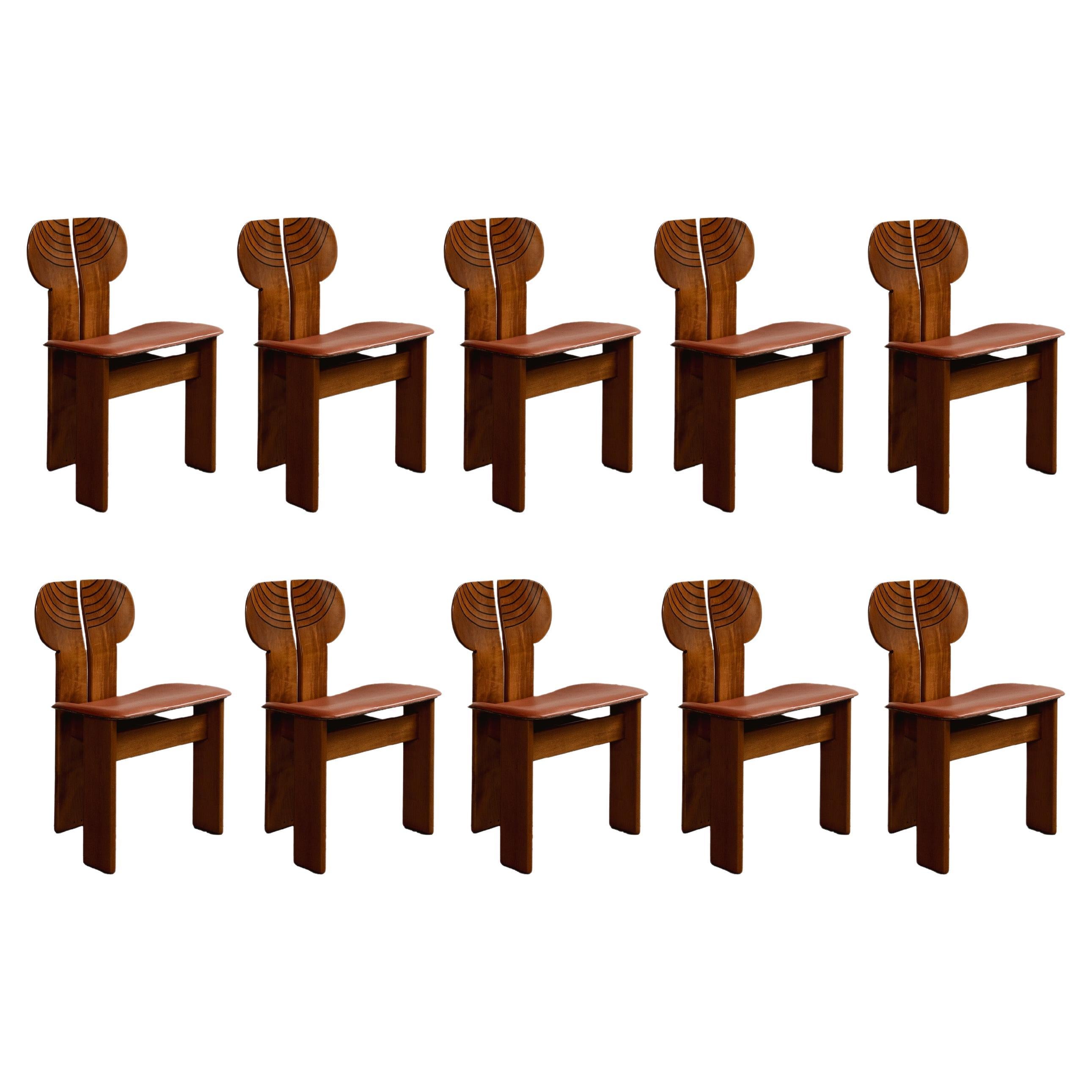 Afra & Tobia Scarpa "Africa" Chairs for Maxalto, Reddish Brown, 1975, Set of 10